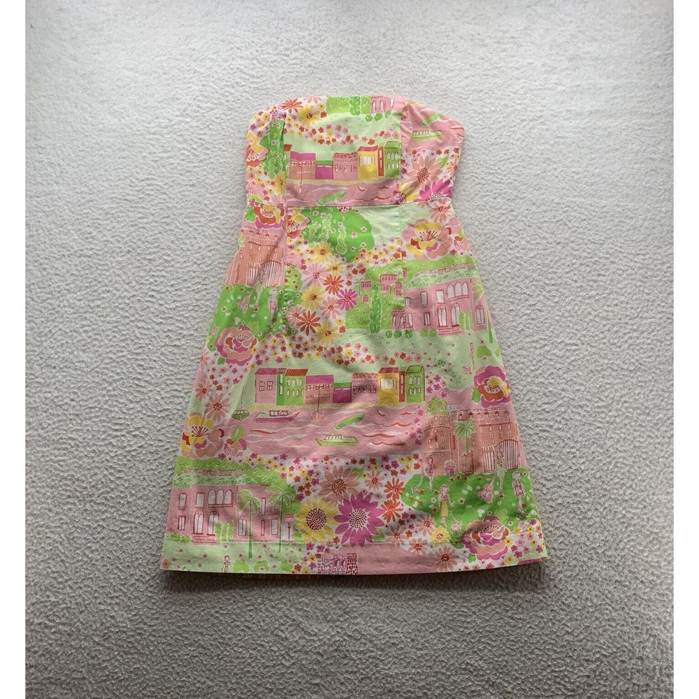 Lilly Pulitzer Strapless Dress Sz 2 Back Tie Negresco Spring 05 French Riviera